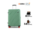 Large check-in suitcase, green hard shell with telescopic handle and wheels