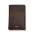 Brown slim leather card holder front with gold Rare logo