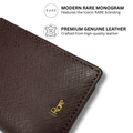 Brown leather slim card holder with embossed texture, stitched edges, Rare logo