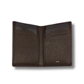 Brown leather card holder, open with multiple card slots and Rare logo stamp