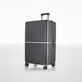Hard-shell polycarbonate trolley suitcase with telescopic handle, side panel, dark finish