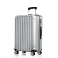 Medium silver polycarbonate suitcase with telescopic handle and 8 spinner wheels