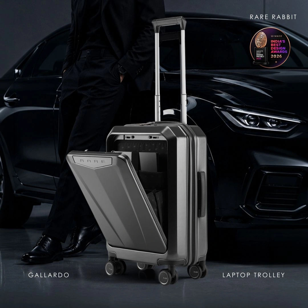 Matte grey polycarbonate laptop cabin trolley with extendable handle and eight wheels