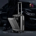 Matte grey polycarbonate laptop cabin trolley with extendable handle and eight wheels