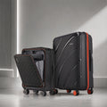 Black hard-shell suitcase set with orange trim, includes two rolling medium cases