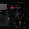 Black backpack with padded back panel and adjustable shoulder straps, rear view.