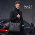 Black carbon fiber briefcase on model with long shoulder strap