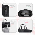 Black duffle bag with structured top opening, concealed trolley sleeve, and carry handles