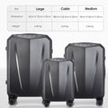 Set of three dark hard-shell suitcases: large, cabin, and medium with wheels