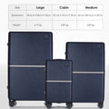 Set of three hard-shell polycarbonate trolley suitcases, navy blue, with handles and spinner wheels