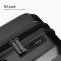 Dark gray TSA lock with combination keypad on hard shell trolley suitcase