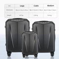 Dark grey hard-shell polycarbonate trolley suitcase set with 3 stacked sizes and wheels
