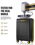 Black large check-in trolley with upright handle and tested multi-point security design