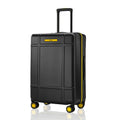 Black polycarbonate check-in trolley with upright handle and four corner wheels