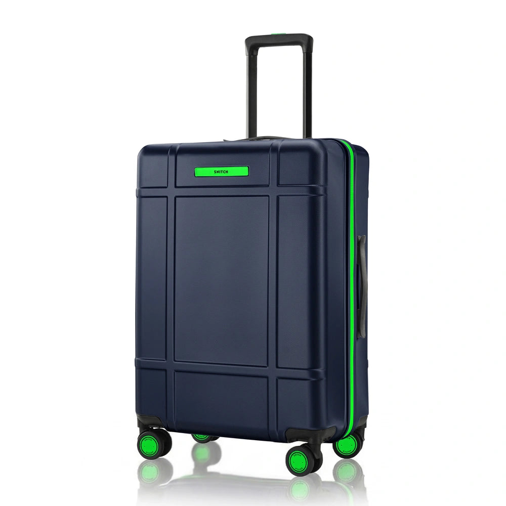 Navy polycarbonate medium check-in trolley with upright handle and 8 wheels