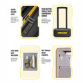 Polycarbonate trolley set detail: push-button handle, secure lock area, plus shoe bag pouch