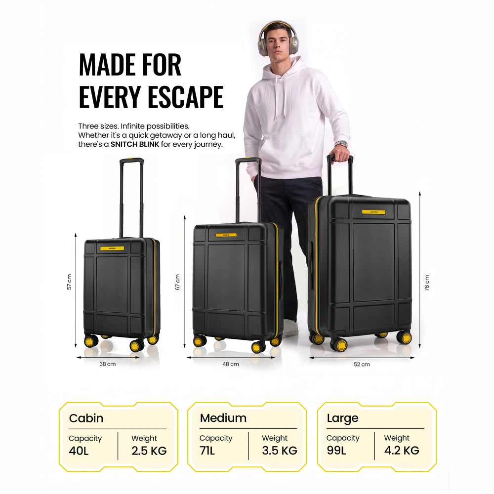 Polycarbonate trolley luggage set of hard-shell suitcases, black, with spinner wheels