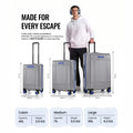 Silver polycarbonate trolley suitcase set of 3 with cabin, medium, and large size views