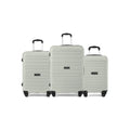 Three-piece pale grey polypropylene trolley set, each with telescopic handle and four spinner wheels