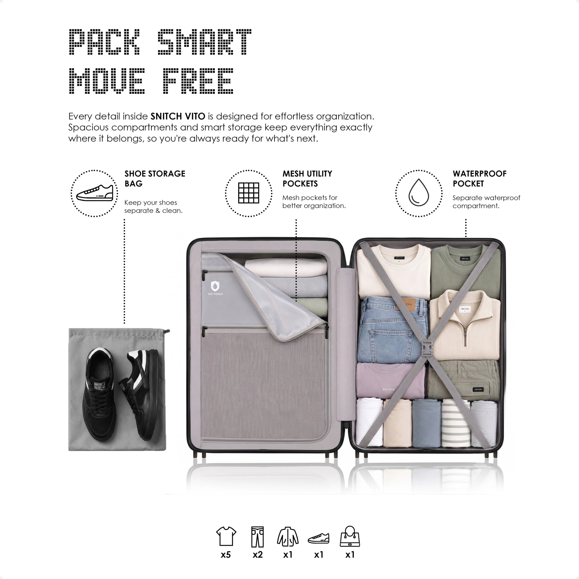 Snitch Vito Polycarbonate Cabin Trolley (58.5 cm | 8 Wheels)