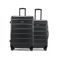 Pair of black suitcases, one large with telescopic handle and wheels