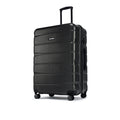 Black large check-in suitcase side view with telescopic handle and wheels