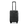 Dark hardside cabin suitcase with upright handle and four spinner wheels