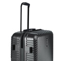 Charcoal grey hard-shell suitcase with telescopic handle and recessed latch panel