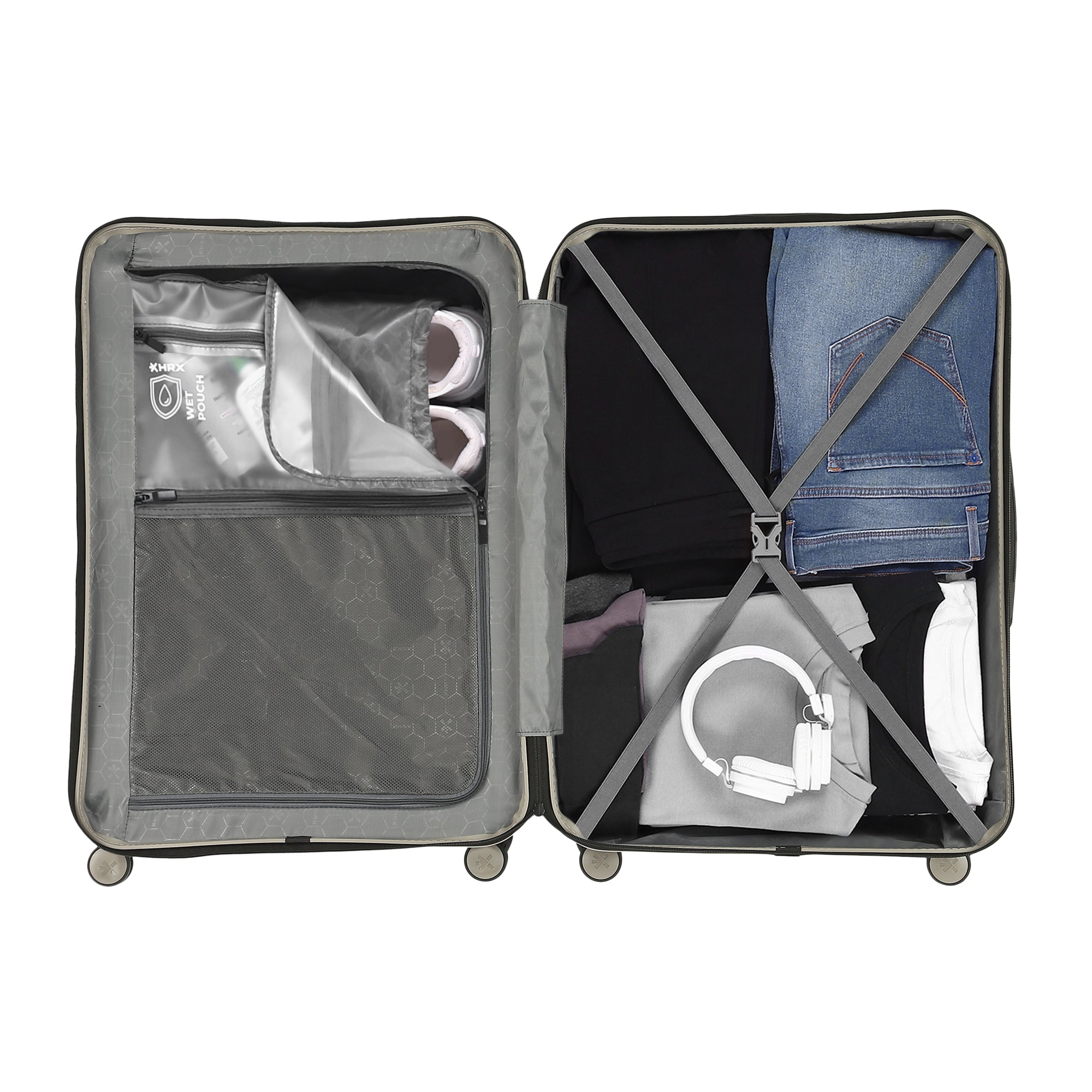 HRX by Hrithik Roshan Hard Body Set of 3 Luggage 8 Wheels - Grit