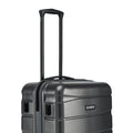 Medium check-in suitcase with telescopic handle, silver hard shell and front brand badge
