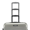HRX suitcase front view with stacked carry handles and silver ribbed shell