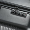 Black hard-shell luggage suitcase with combination lock and zippered front panel