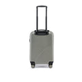 Silver small cabin suitcase with ribbed shell, telescopic handle and four corner wheels