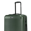 Dark green rolling suitcase front with upright handle and side control panel