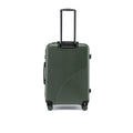 Dark green hard-shell check-in suitcase with telescopic handle and spinner wheels