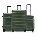 Set of green suitcases with telescopic handles and rolling wheels