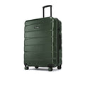 Large check-in suitcase, green hard shell side view with handle and 4 spinner wheels