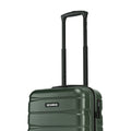 Green small cabin suitcase front corner close view with side access panel and HRX logo