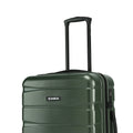 Green hard-shell suitcase with telescopic handle and front luggage label