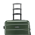 Green hard-shell suitcase top view with stacked telescopic handles