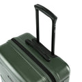 Green hard-shell suitcase with telescopic handle and side carry strap