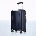 Hard-shell trolley luggage with upright handle, front zippers, and four spinner wheels.