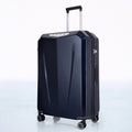 Dark blue hard-shell polycarbonate trolley suitcase with telescopic handle and four wheels