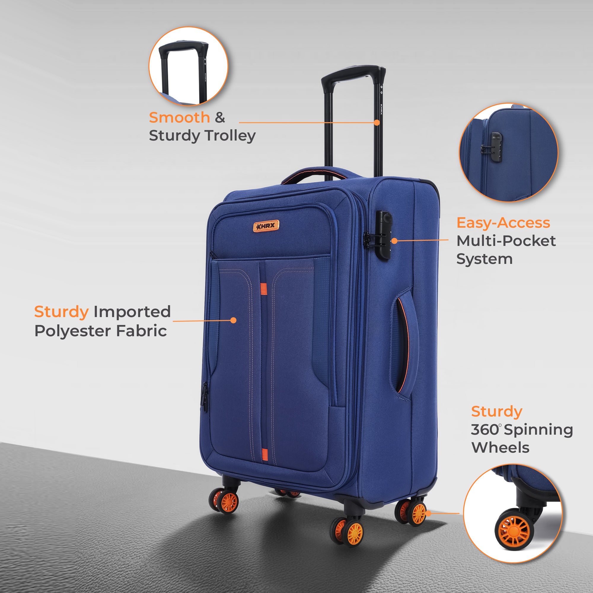 HRX Overdrive Spinner Trolley- Soft Body Luggage
