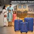 Blue soft body spinner trolley set with two cases, extendable handles and spinner wheels