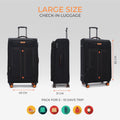 Black large soft body spinner trolley with extendable handle and four wheels