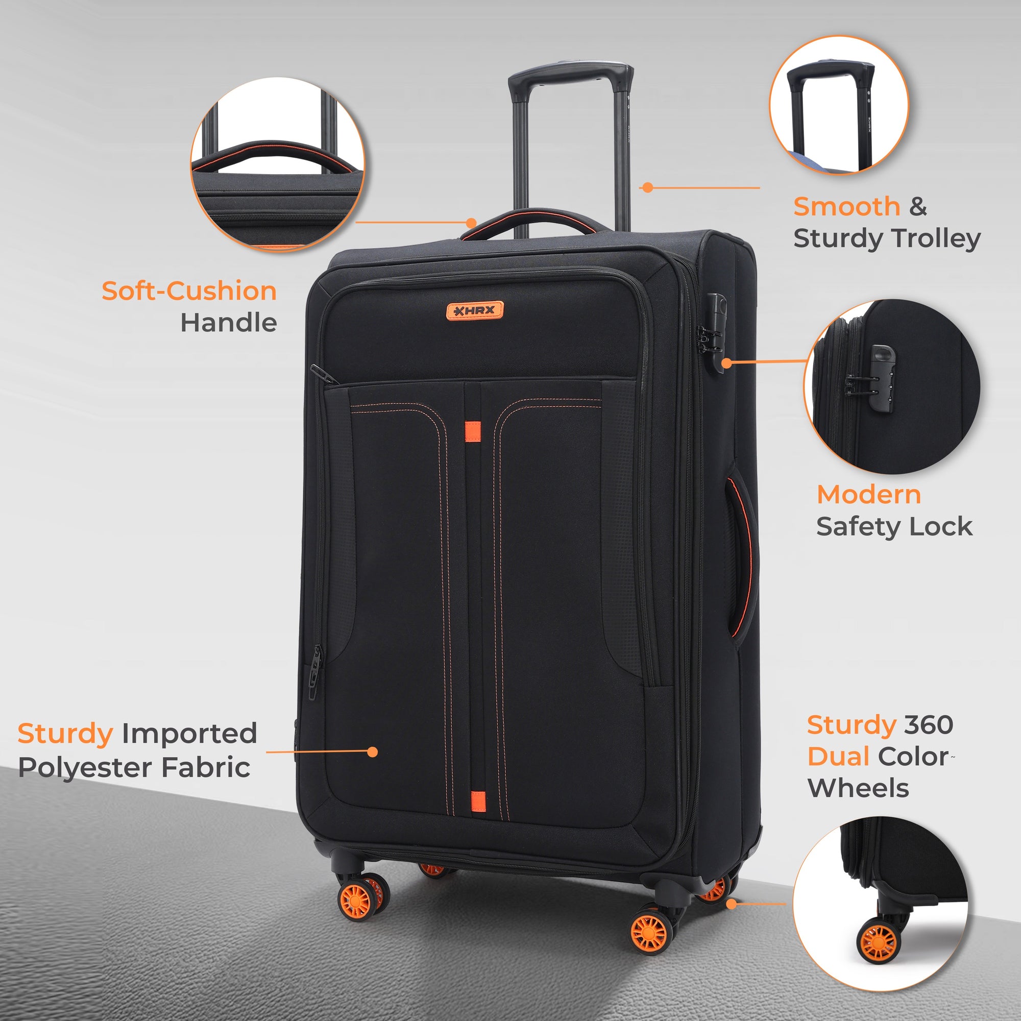 HRX Overdrive Spinner Trolley- Soft Body Luggage