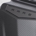 Hard shell polycarbonate luggage corner with logo panel and textured finish