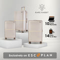 RARE RABBIT hard-shell polycarbonate trolley suitcase set, beige, front and back views