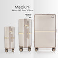 Beige medium hard-shell polycarbonate trolley luggage with telescopic handle and four wheels